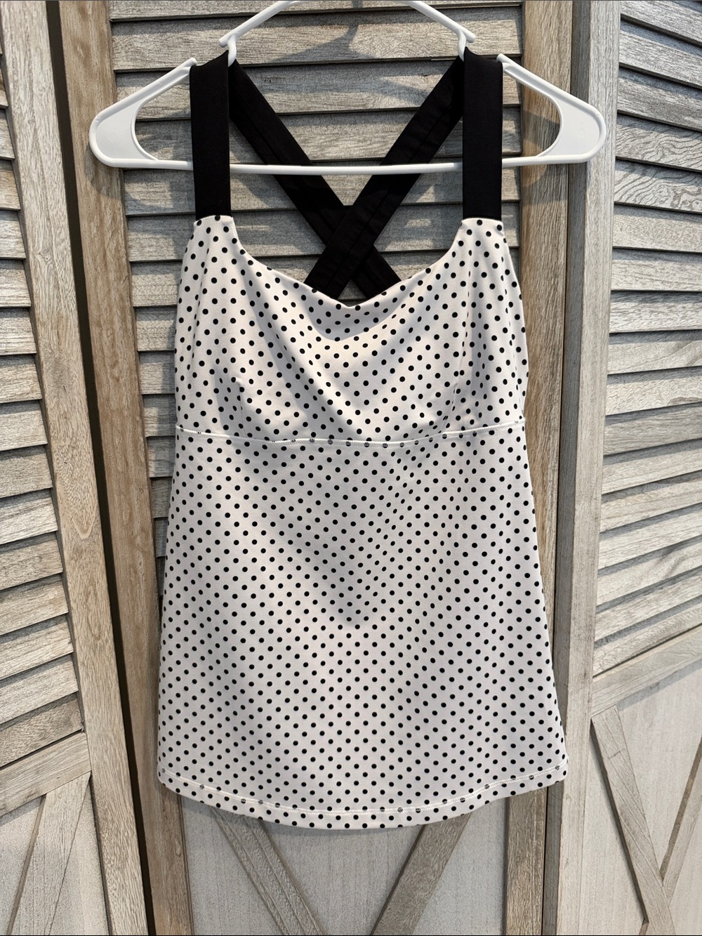 Lululemon Track and Train Polka Dot Cowl Neck with Black Crossback Straps